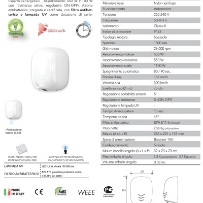 ASCIUGAMANI ELETTRICO   stream-uv con sistema sanificante